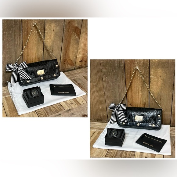 Michael Kors. 5 Piece: Delancy Clutch & Free Watch, Card Case, Twilly & Dust Bag - Picture 12 of 16